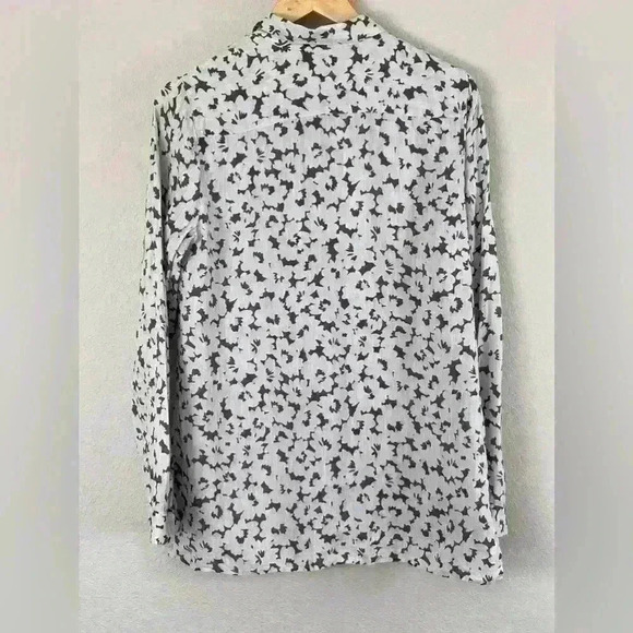J Jill Love Linen Button Down Long Sleeve Gray Floral Shirt Women's Small Tall - Picture 8 of 11